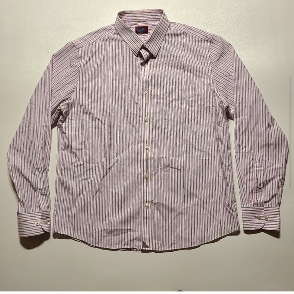 Untuckit Shirt Mens XL Slim Fit Pink Striped Long Sleeve Denning Button Down - Picture 2 of 8